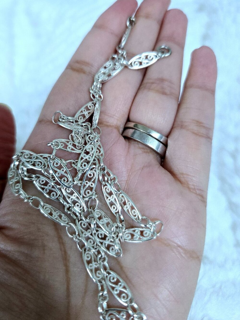 935 Argentium Sterling silver 24" Filigree link chain necklace